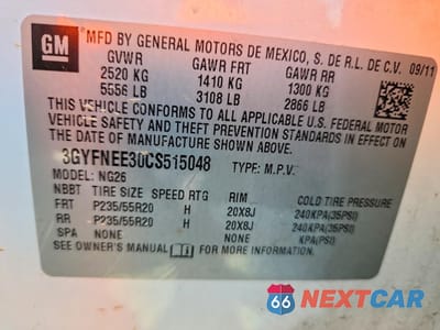 Zdjęcie 13 z 13 samochodu: 2012 CADILLAC SRX PERFORMANCE COLLECTION VIN:3GYFNEE30CS515048 - miniatura