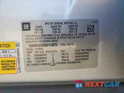Zdjęcie 13 z 13 samochodu: 2013 CHEVROLET TRAVERSE LT VIN:1GNKRJKD2DJ114075 - miniatura