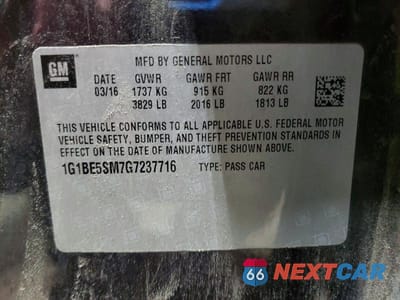Zdjęcie 12 z 12 samochodu: 2016 CHEVROLET CRUZE LT VIN:1G1BE5SM7G7237716 - miniatura