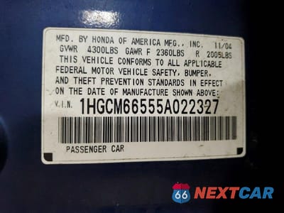 Zdjęcie 12 z 12 samochodu: 2005 HONDA ACCORD EX VIN:1HGCM66555A022327 - miniatura