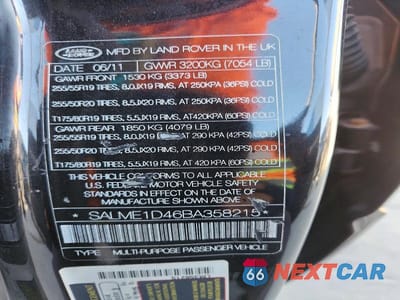 Zdjęcie 12 z 12 samochodu: 2011 LAND ROVER RANGE ROVER HSE VIN:SALME1D46BA358215 - miniatura