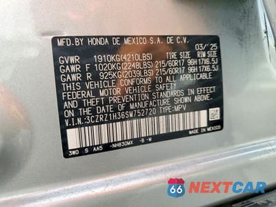 Zdjęcie 13 z 13 samochodu: 2025 HONDA HR-V VIN:3CZRZ1H36SM752720 - miniatura