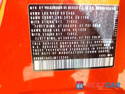 Zdjęcie 12 z 12 samochodu: 2018 VOLKSWAGEN TIGUAN S VIN:3VV0B7AX5JM112243 - miniatura