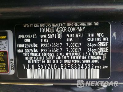 Zdjęcie 12 z 13 samochodu: 2015 HYUNDAI SANTA FE SPORT 2.4L VIN:5XYZUDLB2FG304532 - miniatura