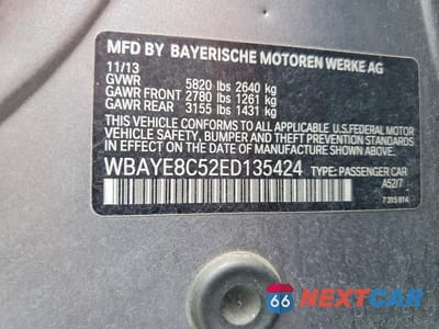 Zdjęcie 12 z 12 samochodu: 2014 BMW 750 LI VIN:WBAYE8C52ED135424 - miniatura