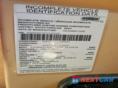 Zdjęcie 10 z 10 samochodu: 2007 FREIGHTLINER CHASSIS XC RV VIN:4UZACKCY97CY97039 - miniatura