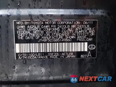 Zdjęcie 12 z 12 samochodu: 2011 LEXUS IS 250 BASE VIN:JTHBF5C26B5149860 - miniatura