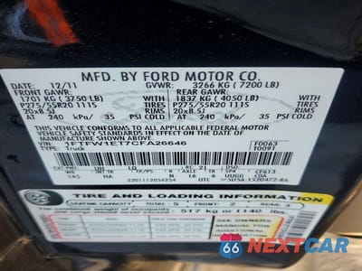 Zdjęcie 12 z 12 samochodu: 2012 FORD F150 SUPERCREW VIN:1FTFW1ET7CFA26646 - miniatura