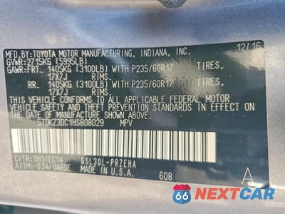Zdjęcie 13 z 13 samochodu: 2017 TOYOTA SIENNA LE VIN:5TDKZ3DC1HS808029 - miniatura
