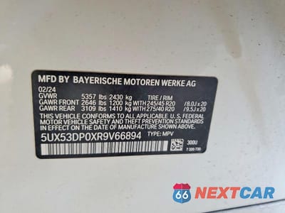 Zdjęcie 12 z 12 samochodu: 2024 BMW X3 XDRIVE30I VIN:5UX53DP0XR9V66894 - miniatura
