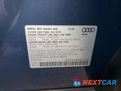 Zdjęcie 12 z 12 samochodu: 2021 AUDI E-TRON SPORTBACK PREMIUM PLUS VIN:WA12AAGE4MB021726 - miniatura