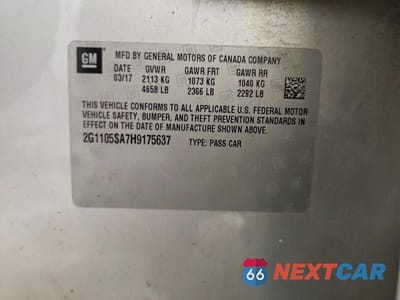 Zdjęcie 12 z 12 samochodu: 2017 CHEVROLET IMPALA LT VIN:2G1105SA7H9175637 - miniatura