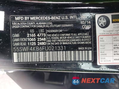 Zdjęcie 12 z 12 samochodu: 2015 MERCEDES-BENZ C 300 4MATIC VIN:55SWF4KB6FU021331 - miniatura