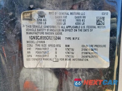 Zdjęcie 13 z 13 samochodu: 2012 CHEVROLET SUBURBAN C1500 LT VIN:1GNSCJE05CR276244 - miniatura