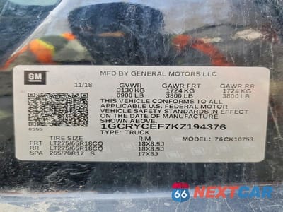 Zdjęcie 12 z 12 samochodu: 2019 CHEVROLET SILVERADO K1500 TRAIL BOSS CUSTOM VIN:1GCRYCEF7KZ194376 - miniatura