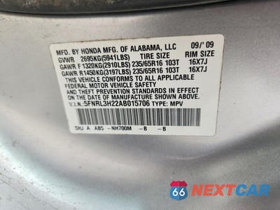 Zdjęcie 13 z 13 samochodu: 2010 HONDA ODYSSEY LX VIN:5FNRL3H22AB015706 - miniatura