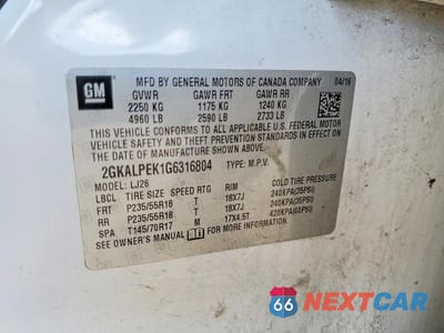 Zdjęcie 12 z 12 samochodu: 2016 GMC TERRAIN SLT VIN:2GKALPEK1G6316804 - miniatura