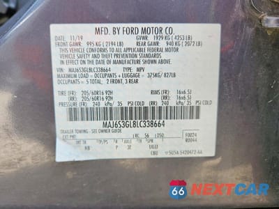 Zdjęcie 12 z 12 samochodu: 2020 FORD ECOSPORT SE VIN:MAJ6S3GL8LC338664 - miniatura