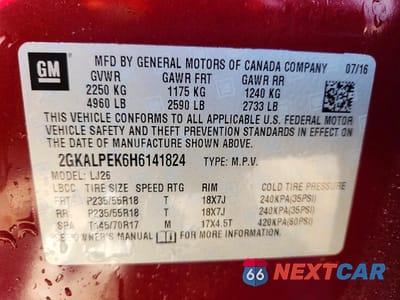 Zdjęcie 13 z 13 samochodu: 2017 GMC TERRAIN SLT VIN:2GKALPEK6H6141824 - miniatura