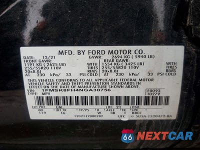 Zdjęcie 14 z 14 samochodu: 2022 FORD EXPLORER LIMITED 4WD VIN:1FMSK8FH4NGA30756 - miniatura