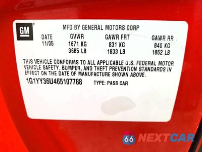 Zdjęcie 12 z 12 samochodu: 2006 CHEVROLET CORVETTE VIN:1G1YY36U465107788 - miniatura