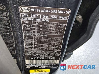 Zdjęcie 13 z 13 samochodu: 2017 LAND ROVER RANGE ROVER EVOQUE SE VIN:SALVP2BG0HH231686 - miniatura