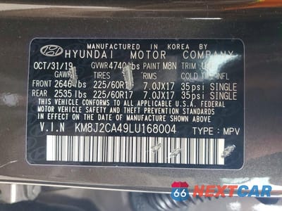 Zdjęcie 12 z 12 samochodu: 2020 HYUNDAI TUCSON SE VIN:KM8J2CA49LU168004 - miniatura