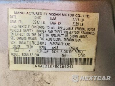 Zdjęcie 12 z 12 samochodu: 2008 NISSAN ALTIMA VIN:1N4AL21E78C164041 - miniatura