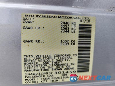 Zdjęcie 12 z 12 samochodu: 2018 NISSAN LEAF S VIN:1N4AZ1CP9JC301459 - miniatura