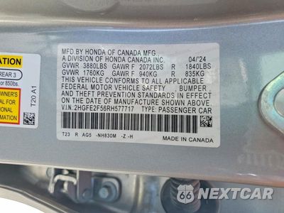 Zdjęcie 12 z 12 samochodu: 2024 HONDA CIVIC SPORT VIN:2HGFE2F56RH577717 - miniatura