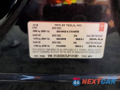 Zdjęcie 13 z 13 samochodu: 2018 TESLA MODEL X VIN:5YJXCDE23JF141381 - miniatura