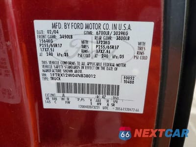Zdjęcie 12 z 12 samochodu: 2004 FORD F150 VIN:1FTRX12W04NB38012 - miniatura