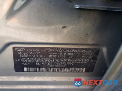 Zdjęcie 12 z 12 samochodu: 2008 HYUNDAI SONATA GLS V6 VIN:5NPET46F38H334005 - miniatura
