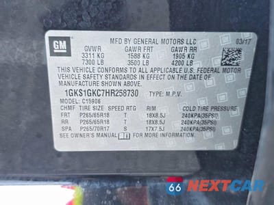 Zdjęcie 10 z 14 samochodu: 2017 GMC YUKON XL C1500 SLT VIN:1GKS1GKC7HR258730 - miniatura