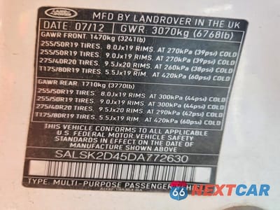 Zdjęcie 14 z 14 samochodu: 2013 LAND ROVER RANGE ROVER SPORT HSE LUXURY VIN:SALSK2D45DA772630 - miniatura