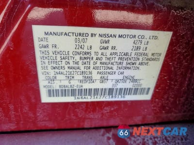 Zdjęcie 12 z 12 samochodu: 2007 NISSAN ALTIMA 2.5 VIN:1N4AL21E27C189136 - miniatura