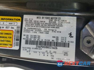 Zdjęcie 12 z 12 samochodu: 2019 FORD FUSION SE VIN:3FA6P0HD8KR276626 - miniatura