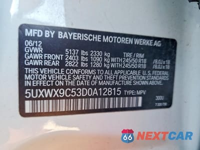 Zdjęcie 12 z 12 samochodu: 2013 BMW X3 XDRIVE28I VIN:5UXWX9C53D0A12815 - miniatura