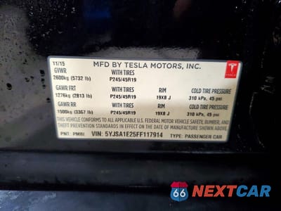 Zdjęcie 13 z 13 samochodu: 2015 TESLA MODEL S VIN:5YJSA1E25FF117914 - miniatura