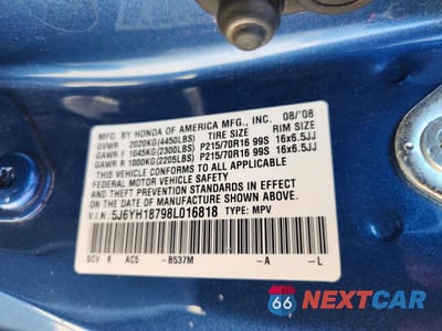 Zdjęcie 12 z 13 samochodu: 2008 HONDA ELEMENT EX VIN:5J6YH18798L016818 - miniatura