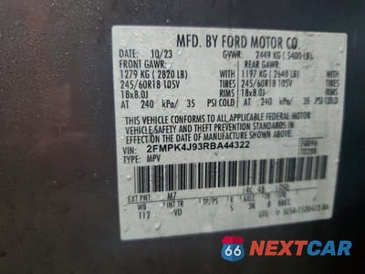 Zdjęcie 13 z 13 samochodu: 2024 FORD EDGE SEL VIN:2FMPK4J93RBA44322 - miniatura