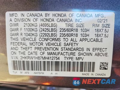 Zdjęcie 13 z 13 samochodu: 2021 HONDA CR-V EXL VIN:2HKRW1H87MH412754 - miniatura
