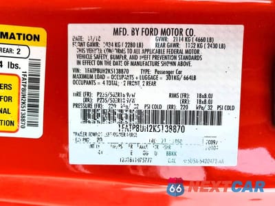 Zdjęcie 12 z 12 samochodu: 2019 FORD MUSTANG VIN:1FATP8UH2K5138870 - miniatura