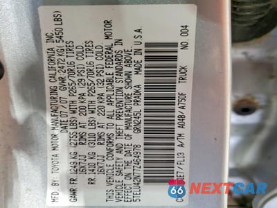 Zdjęcie 12 z 12 samochodu: 2007 TOYOTA TACOMA V6 VIN:5TELU42N77Z464978 - miniatura