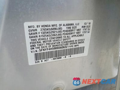 Zdjęcie 13 z 13 samochodu: 2011 HONDA PILOT EXL VIN:5FNYF4H59BB060632 - miniatura
