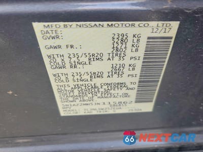 Zdjęcie 13 z 13 samochodu: 2018 NISSAN MURANO PLATINUM VIN:5N1AZ2MH5JN115862 - miniatura