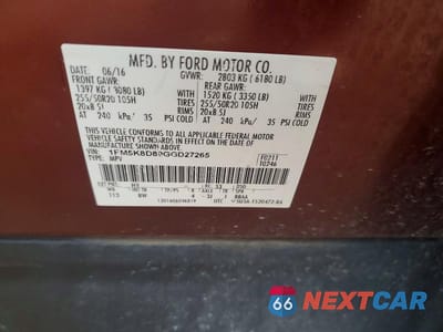 Zdjęcie 13 z 13 samochodu: 2016 FORD EXPLORER XLT VIN:1FM5K8D89GGD27265 - miniatura