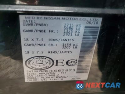 Zdjęcie 13 z 13 samochodu: 2018 NISSAN PATHFINDER S VIN:5N1DR2MNXJC667873 - miniatura