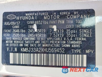 Zdjęcie 13 z 13 samochodu: 2017 HYUNDAI TUCSON VALUE VIN:KM8J33A2XHU569452 - miniatura