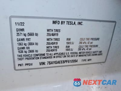 Zdjęcie 12 z 12 samochodu: 2023 TESLA MODEL Y VIN:7SAYGAEE8PF610994 - miniatura